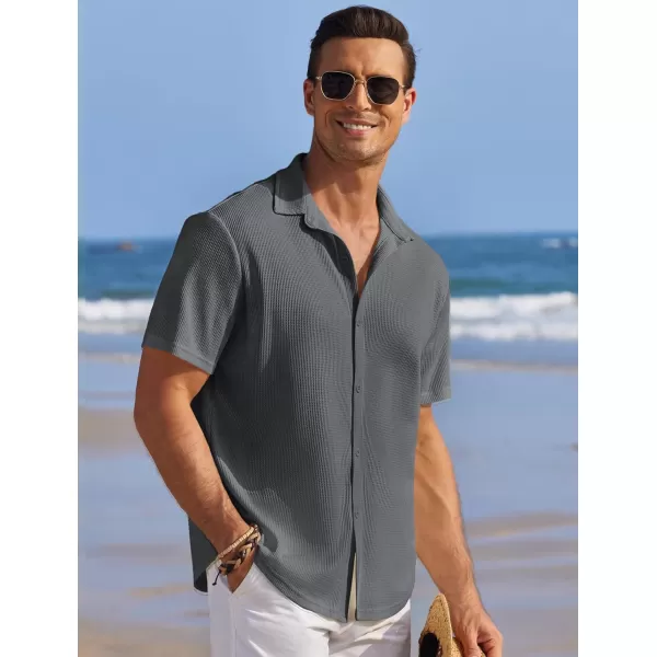 COOFANDY Men's Casual Shirts Short Sleeve Waffle Knit Button Down Shirt Summer Beach Tops