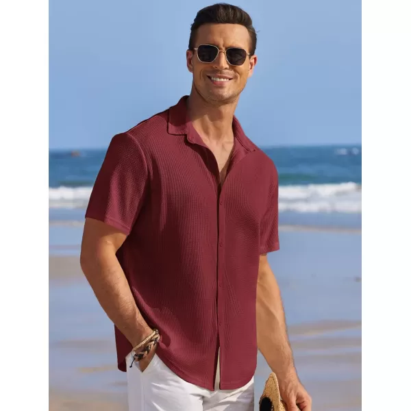 COOFANDY Men's Casual Shirts Short Sleeve Waffle Knit Button Down Shirt Summer Beach Tops