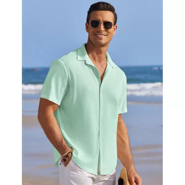COOFANDY Men's Casual Shirts Short Sleeve Waffle Knit Button Down Shirt Summer Beach Tops