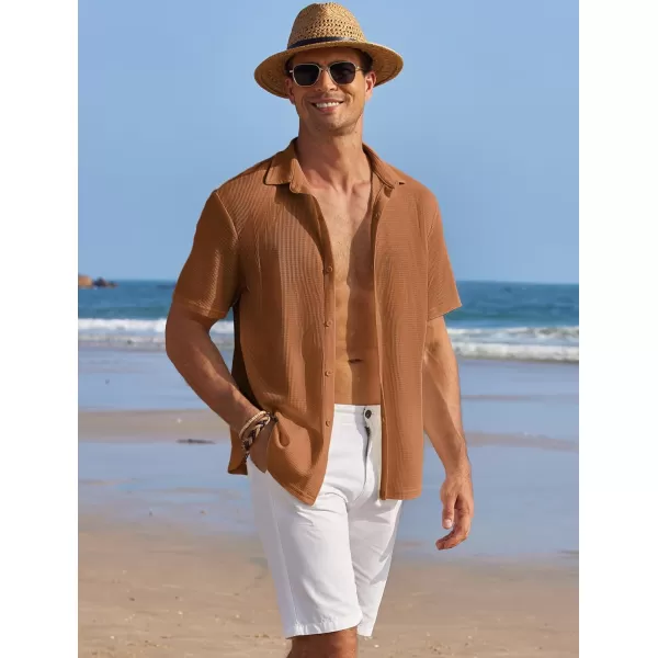 COOFANDY Men's Casual Shirts Short Sleeve Waffle Knit Button Down Shirt Summer Beach Tops