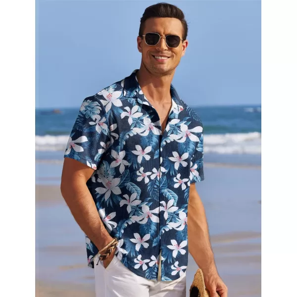 COOFANDY Men's Casual Shirts Short Sleeve Waffle Knit Button Down Shirt Summer Beach Tops