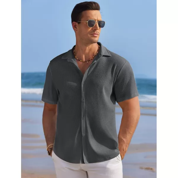COOFANDY Men's Casual Shirts Short Sleeve Waffle Knit Button Down Shirt Summer Beach Tops