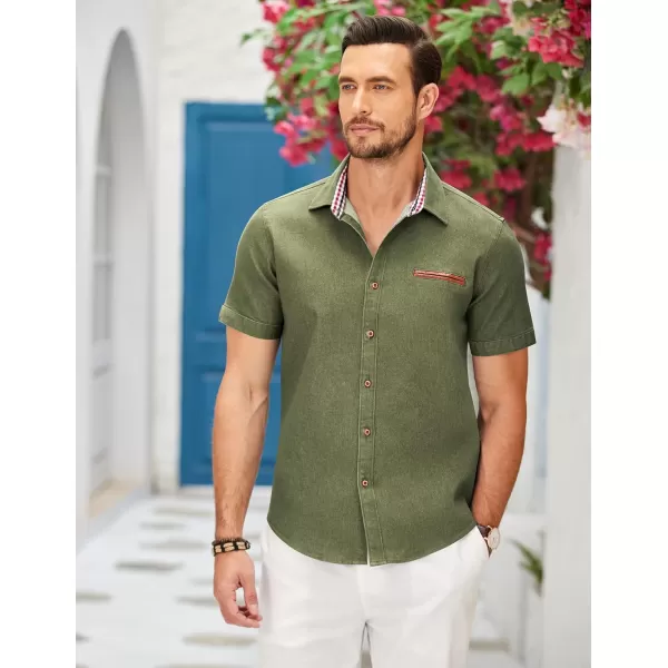 COOFANDY Men's Casual Short Sleeve Button Down Dress Shirt Denim Work Shirts
