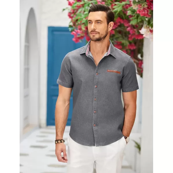 COOFANDY Men's Casual Short Sleeve Button Down Dress Shirt Denim Work Shirts
