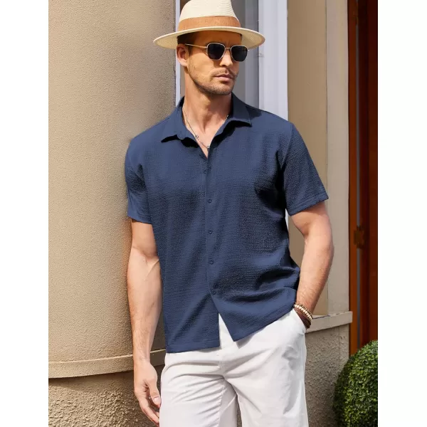 COOFANDY Men's Casual Short Sleeve Button Down Shirt Textured Summer Beach Shirt
