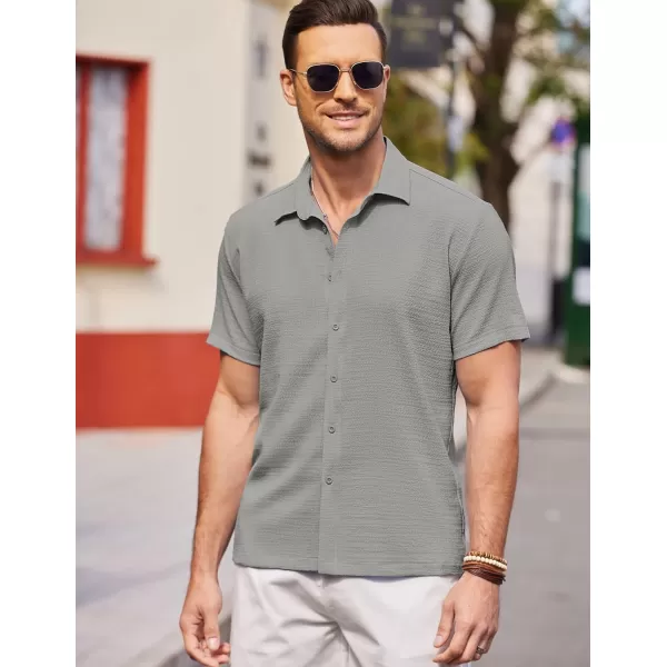 COOFANDY Men's Casual Short Sleeve Button Down Shirt Textured Summer Beach Shirt
