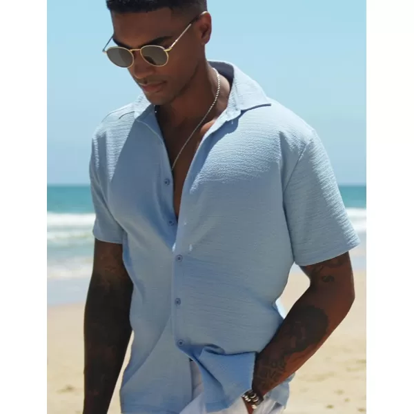 COOFANDY Men's Casual Short Sleeve Button Down Shirt Textured Summer Beach Shirt