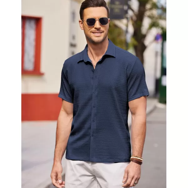 COOFANDY Men's Casual Short Sleeve Button Down Shirt Textured Summer Beach Shirt