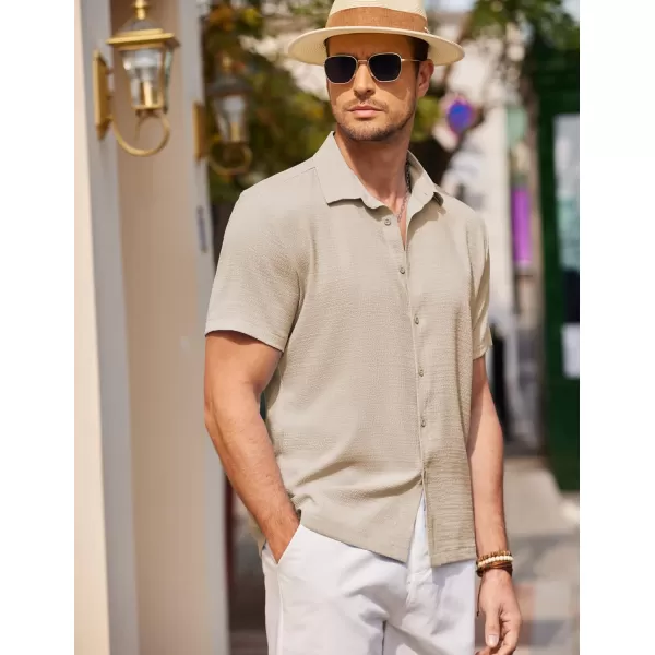 COOFANDY Men's Casual Short Sleeve Button Down Shirt Textured Summer Beach Shirt
