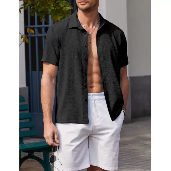 COOFANDY Men's Casual Short Sleeve Button Down Shirt Textured Summer Beach Shirt