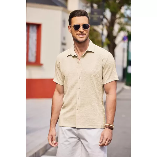 COOFANDY Men's Casual Short Sleeve Button Down Shirt Textured Summer Beach Shirt