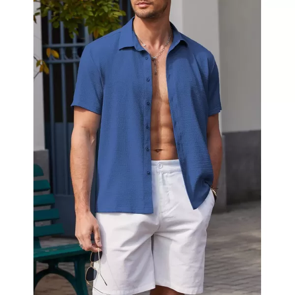 COOFANDY Men's Casual Short Sleeve Button Down Shirt Textured Summer Beach Shirt
