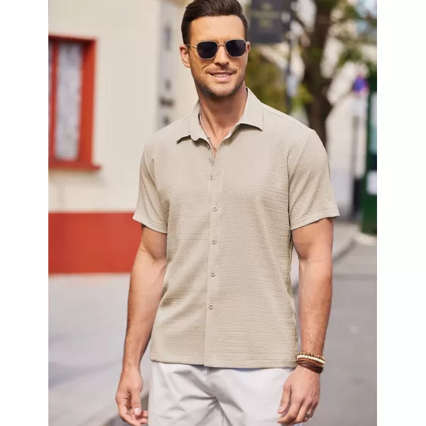 COOFANDY Men's Casual Short Sleeve Button Down Shirt Textured Summer Beach Shirt