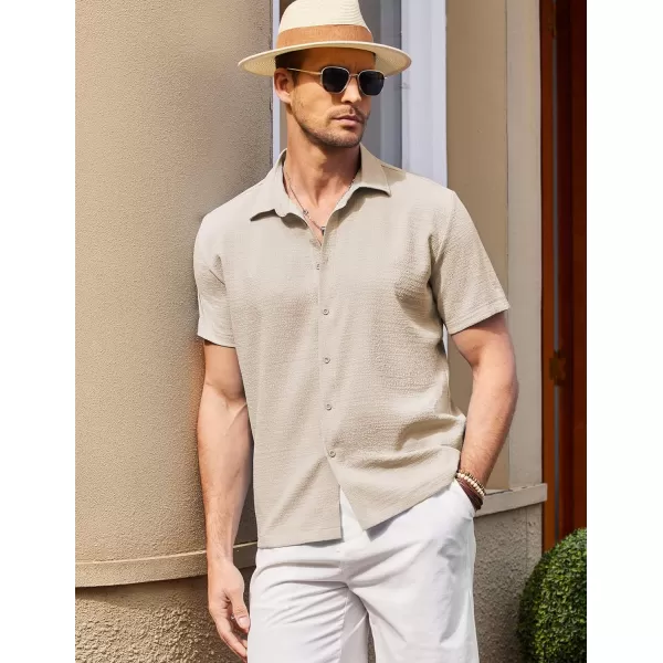 COOFANDY Men's Casual Short Sleeve Button Down Shirt Textured Summer Beach Shirt