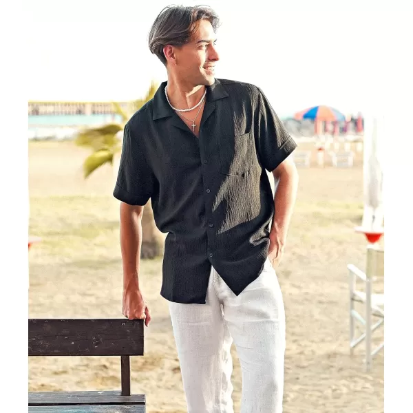 COOFANDY Mens Casual Short Sleeve Button Down Shirts Cuban Linen Textured Shirt Summer Beach Wear