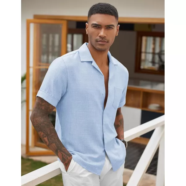 COOFANDY Mens Casual Short Sleeve Button Down Shirts Cuban Linen Textured Shirt Summer Beach Wear
