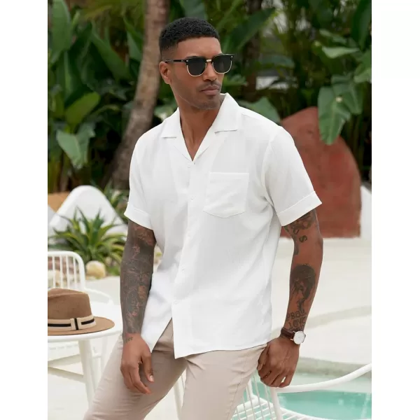 COOFANDY Mens Casual Short Sleeve Button Down Shirts Cuban Linen Textured Shirt Summer Beach Wear