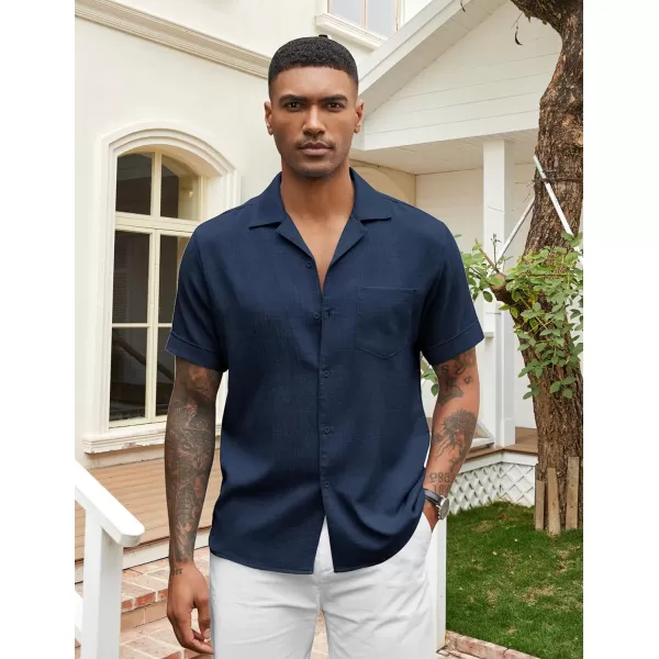 COOFANDY Mens Casual Short Sleeve Button Down Shirts Cuban Linen Textured Shirt Summer Beach Wear