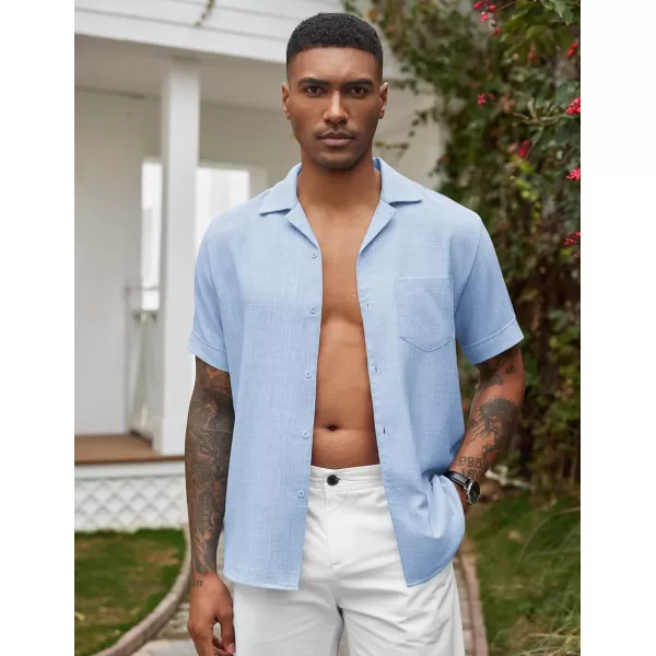 COOFANDY Mens Casual Short Sleeve Button Down Shirts Cuban Linen Textured Shirt Summer Beach Wear