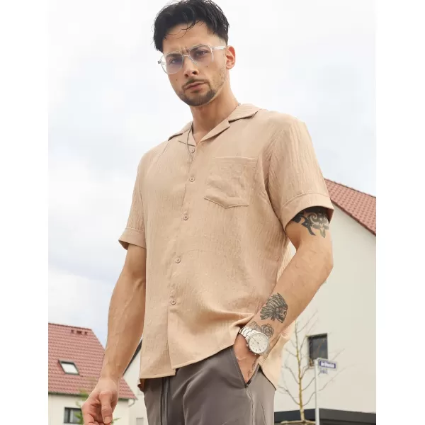 COOFANDY Mens Casual Short Sleeve Button Down Shirts Cuban Linen Textured Shirt Summer Beach Wear