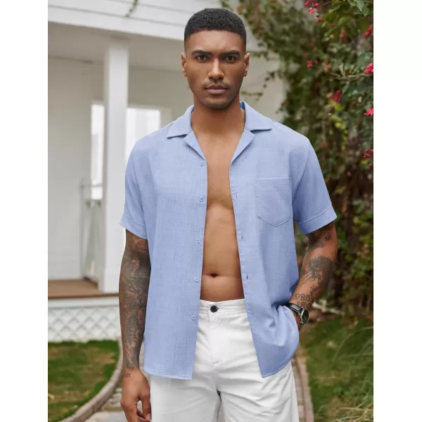 COOFANDY Mens Casual Short Sleeve Button Down Shirts Cuban Linen Textured Shirt Summer Beach Wear