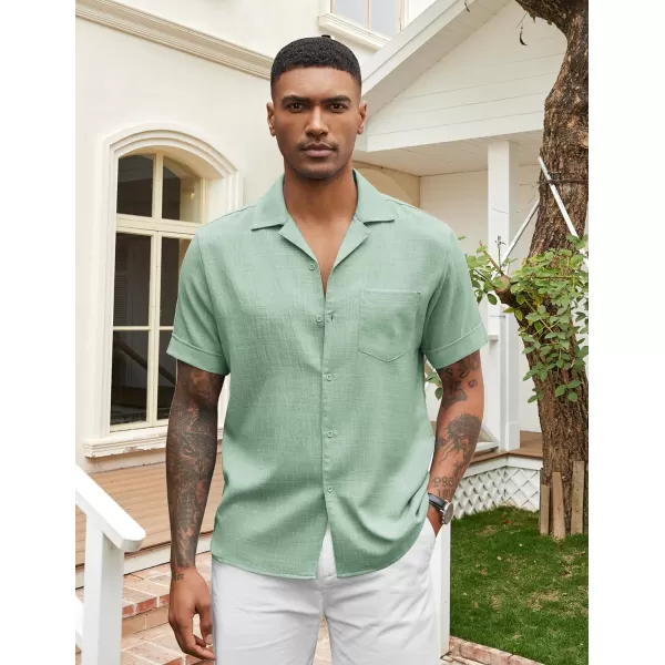COOFANDY Mens Casual Short Sleeve Button Down Shirts Cuban Linen Textured Shirt Summer Beach Wear