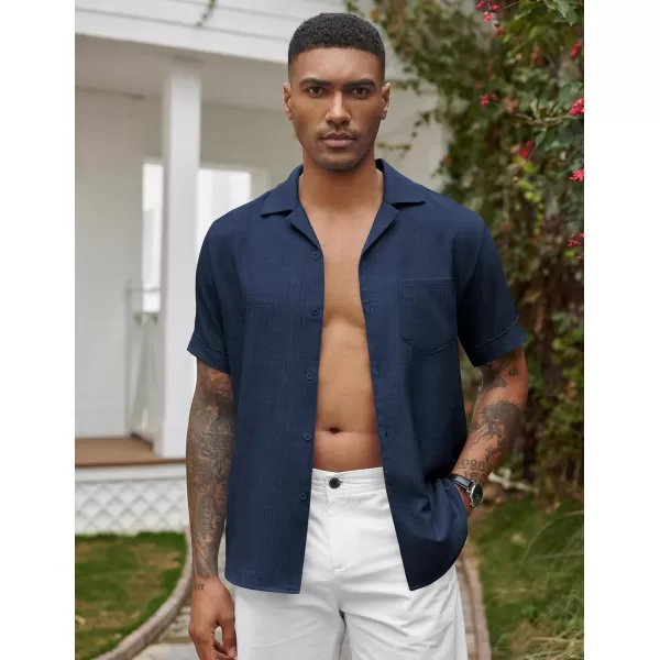 COOFANDY Mens Casual Short Sleeve Button Down Shirts Cuban Linen Textured Shirt Summer Beach Wear