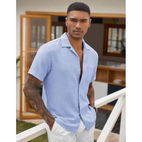 COOFANDY Mens Casual Short Sleeve Button Down Shirts Cuban Linen Textured Shirt Summer Beach Wear