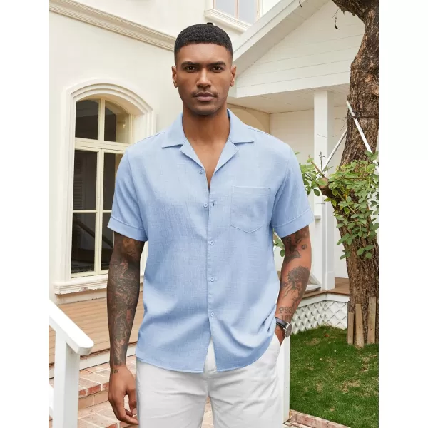 COOFANDY Mens Casual Short Sleeve Button Down Shirts Cuban Linen Textured Shirt Summer Beach Wear