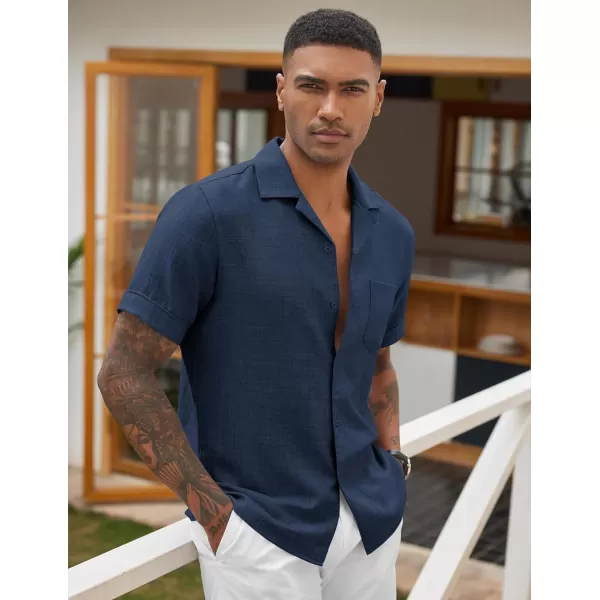 COOFANDY Mens Casual Short Sleeve Button Down Shirts Cuban Linen Textured Shirt Summer Beach Wear