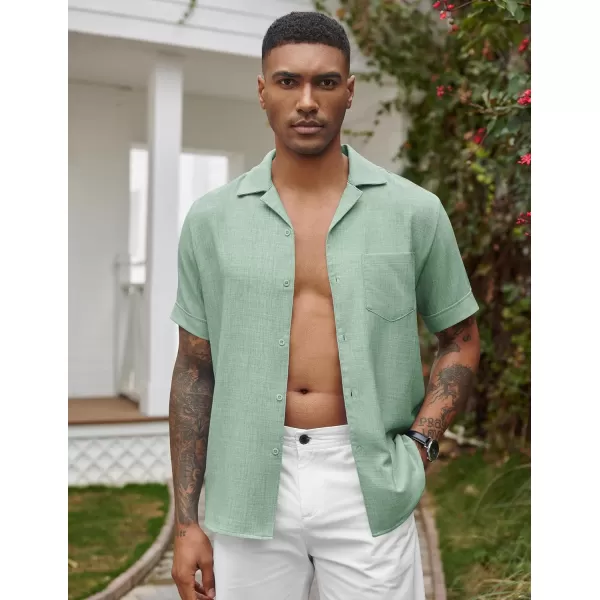 COOFANDY Mens Casual Short Sleeve Button Down Shirts Cuban Linen Textured Shirt Summer Beach Wear