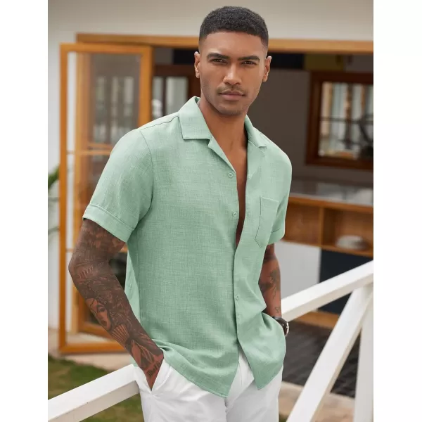 COOFANDY Mens Casual Short Sleeve Button Down Shirts Cuban Linen Textured Shirt Summer Beach Wear