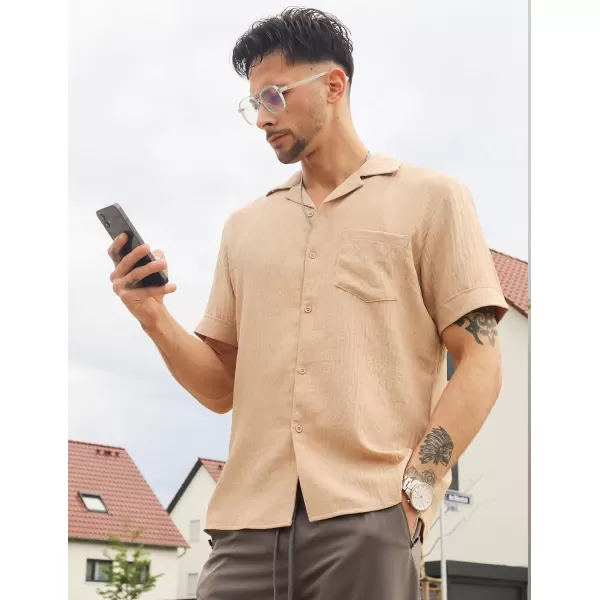COOFANDY Mens Casual Short Sleeve Button Down Shirts Cuban Linen Textured Shirt Summer Beach Wear
