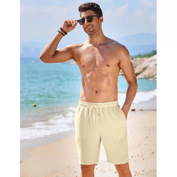 COOFANDY Mens Casual Shorts Elastic Waist Drawstring Textured Summer Beach Short