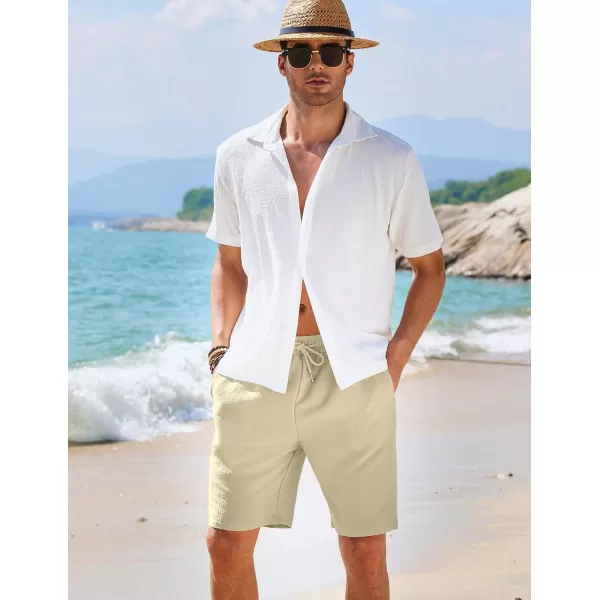 COOFANDY Mens Casual Shorts Elastic Waist Drawstring Textured Summer Beach Short