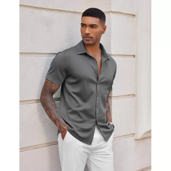 COOFANDY Mens Casual Wrinkle Free Shirts Short Sleeve Button Down Summer Stretch Dress Shirt
