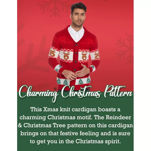 COOFANDY Men's Christmas Cardigans Ugly Xmas Sweaters Reindeer Snowflake Shawl Collar Knitted Cardigan Sweater