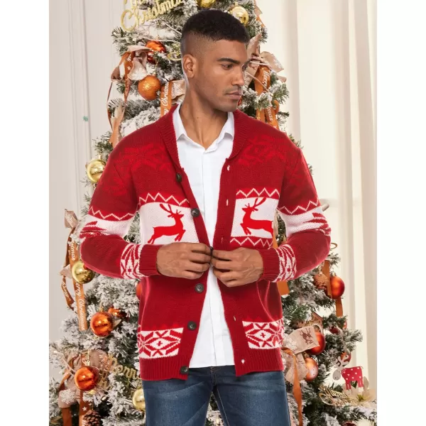 COOFANDY Men's Christmas Cardigans Ugly Xmas Sweaters Reindeer Snowflake Shawl Collar Knitted Cardigan Sweater
