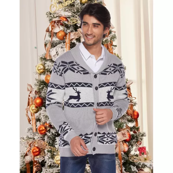 COOFANDY Men's Christmas Cardigans Ugly Xmas Sweaters Reindeer Snowflake Shawl Collar Knitted Cardigan Sweater