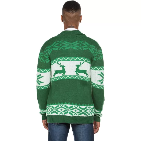 COOFANDY Men's Christmas Cardigans Ugly Xmas Sweaters Reindeer Snowflake Shawl Collar Knitted Cardigan Sweater