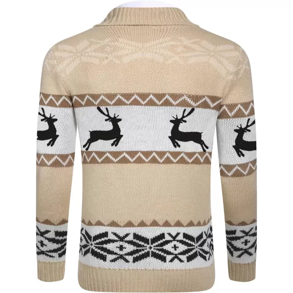 COOFANDY Men's Christmas Cardigans Ugly Xmas Sweaters Reindeer Snowflake Shawl Collar Knitted Cardigan Sweater