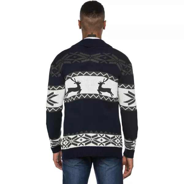 COOFANDY Men's Christmas Cardigans Ugly Xmas Sweaters Reindeer Snowflake Shawl Collar Knitted Cardigan Sweater