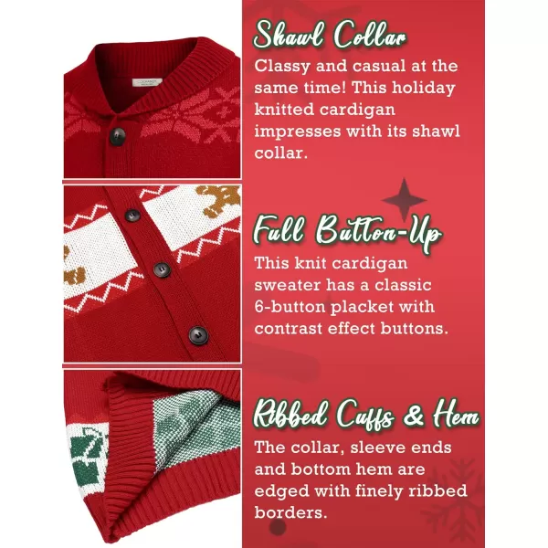 COOFANDY Men's Christmas Cardigans Ugly Xmas Sweaters Reindeer Snowflake Shawl Collar Knitted Cardigan Sweater
