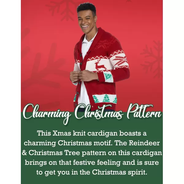 COOFANDY Men's Christmas Cardigans Ugly Xmas Sweaters Reindeer Snowflake Shawl Collar Knitted Cardigan Sweater