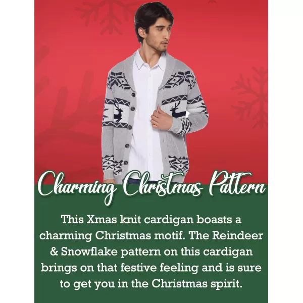 COOFANDY Men's Christmas Cardigans Ugly Xmas Sweaters Reindeer Snowflake Shawl Collar Knitted Cardigan Sweater