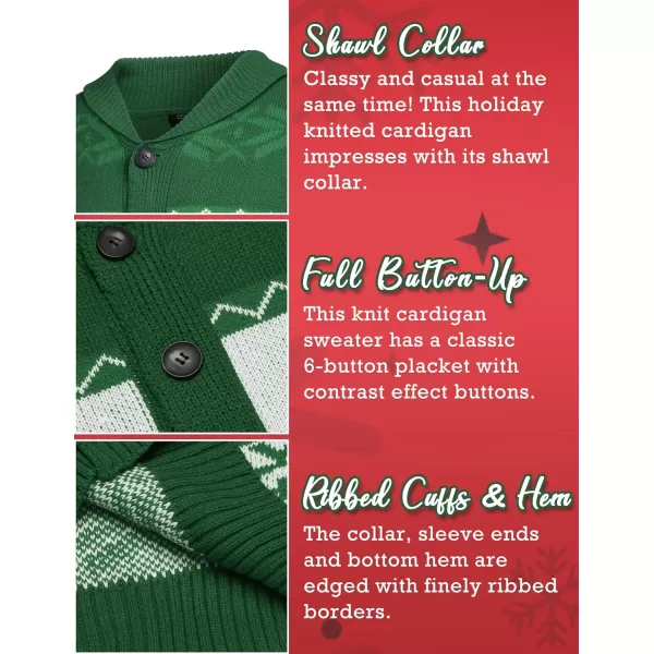 COOFANDY Men's Christmas Cardigans Ugly Xmas Sweaters Reindeer Snowflake Shawl Collar Knitted Cardigan Sweater