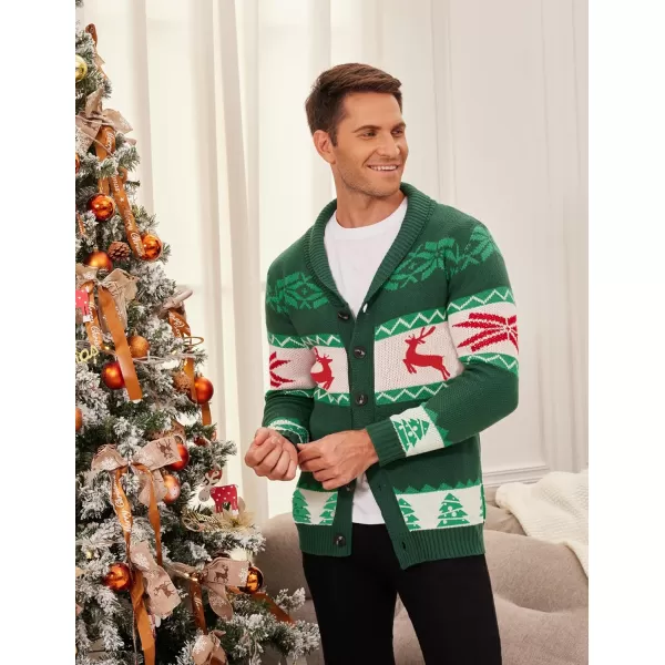 COOFANDY Men's Christmas Cardigans Ugly Xmas Sweaters Reindeer Snowflake Shawl Collar Knitted Cardigan Sweater