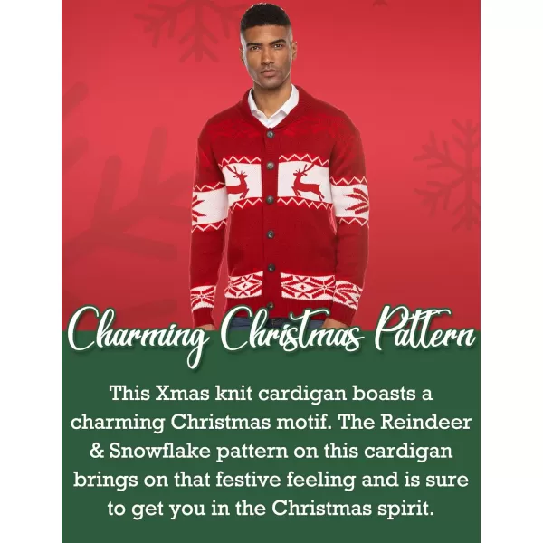 COOFANDY Men's Christmas Cardigans Ugly Xmas Sweaters Reindeer Snowflake Shawl Collar Knitted Cardigan Sweater
