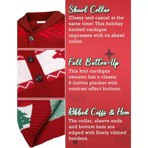 COOFANDY Men's Christmas Cardigans Ugly Xmas Sweaters Reindeer Snowflake Shawl Collar Knitted Cardigan Sweater
