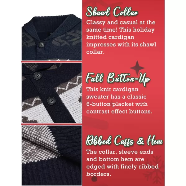 COOFANDY Men's Christmas Cardigans Ugly Xmas Sweaters Reindeer Snowflake Shawl Collar Knitted Cardigan Sweater
